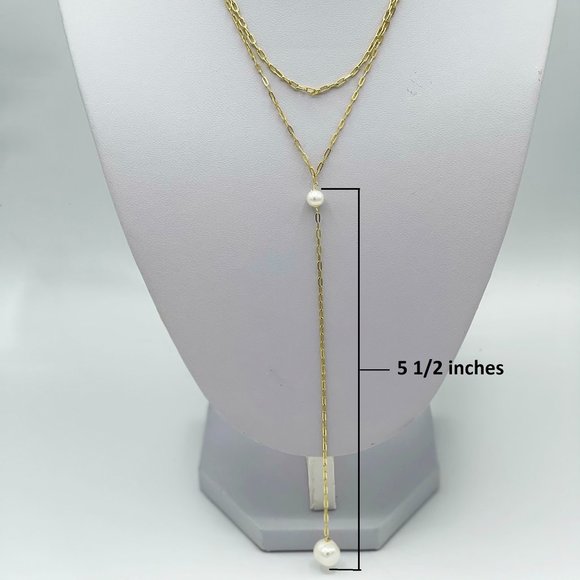 Layered Pearl Necklace- Sterling Silver Gold Plated - Picture 2 of 3